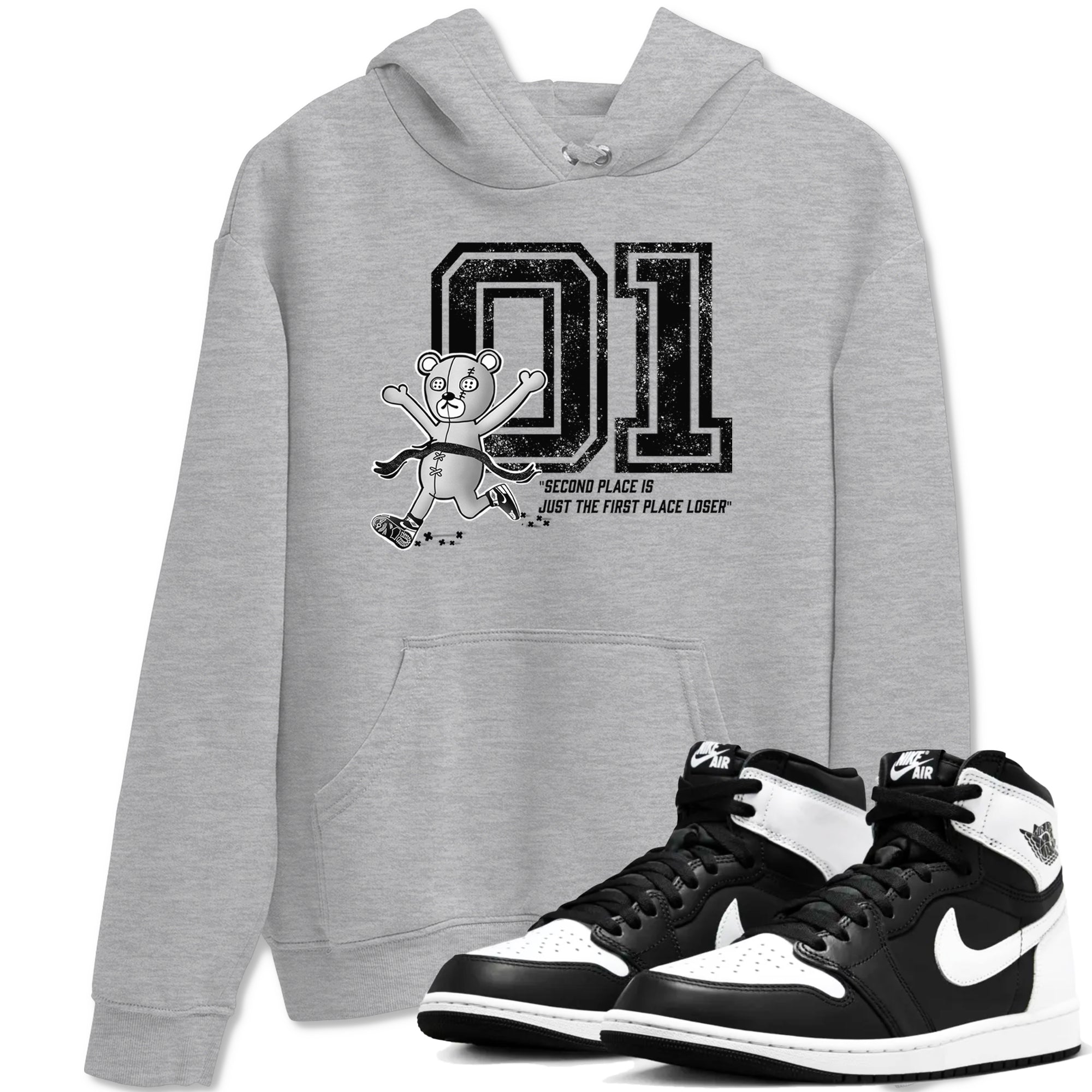 1s Black White shirt to match jordans First Place Winner sneaker tees Air Jordan 1 Black White Drip Gear Zone unisex cotton Heather Grey 1 crew neck shirt