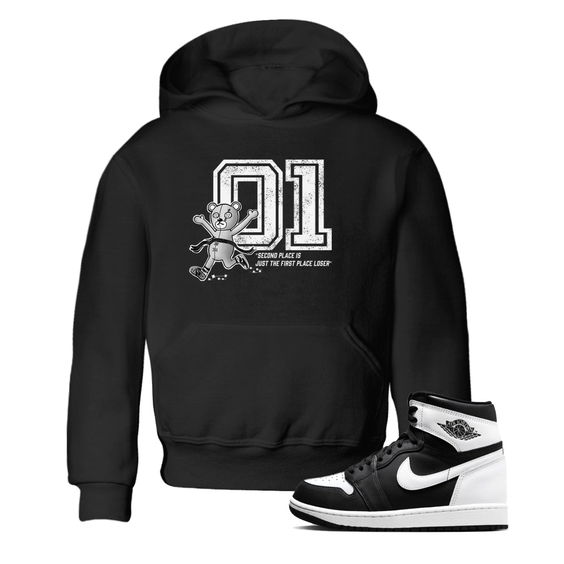 1s Black White shirt to match jordans First Place Winner sneaker tees Air Jordan 1 Retro Black White Drip Gear Zone baby toddler Black 1 cotton Shirt