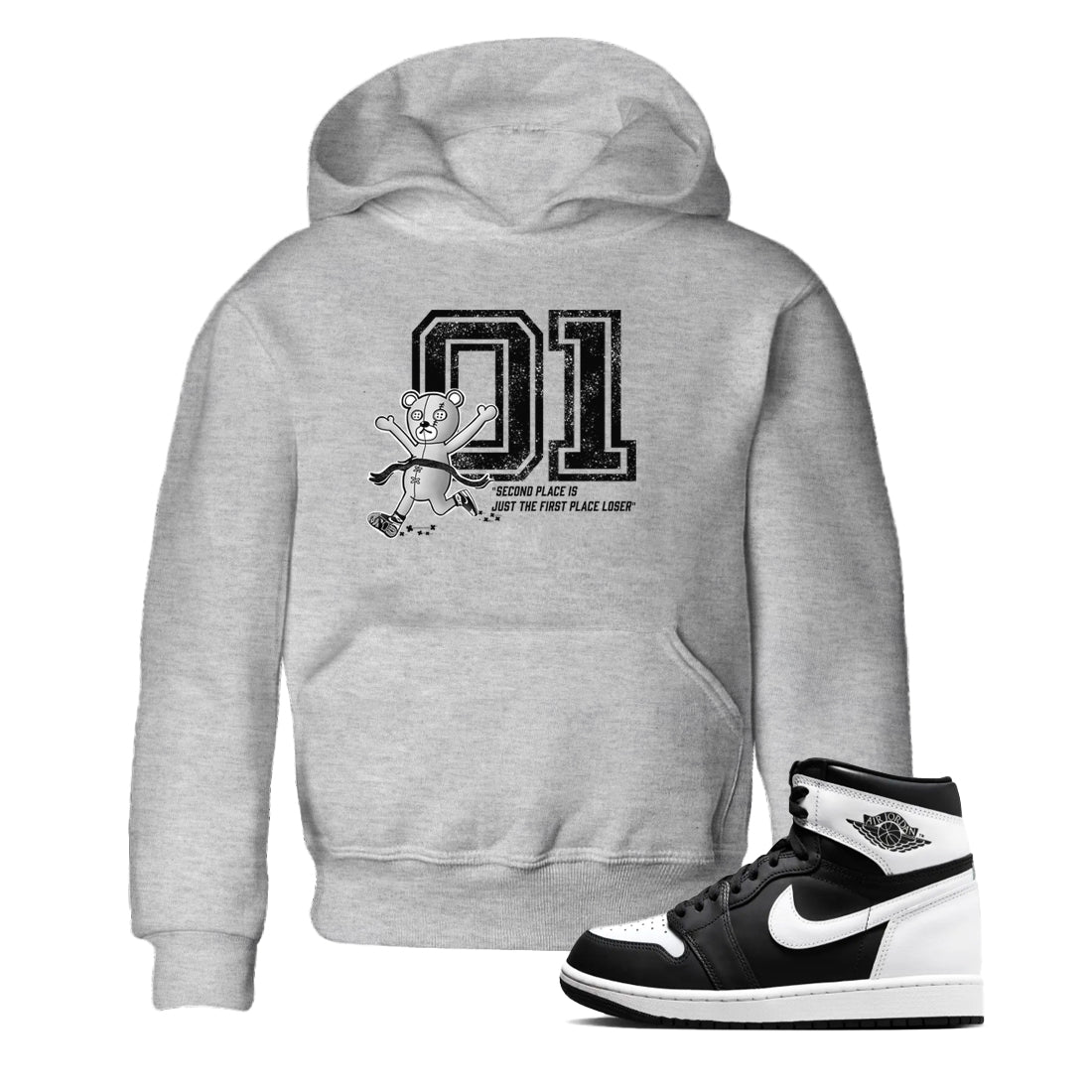 1s Black White shirt to match jordans First Place Winner sneaker tees Air Jordan 1 Retro Black White Drip Gear Zone baby toddler Heather Grey 1 cotton Shirt