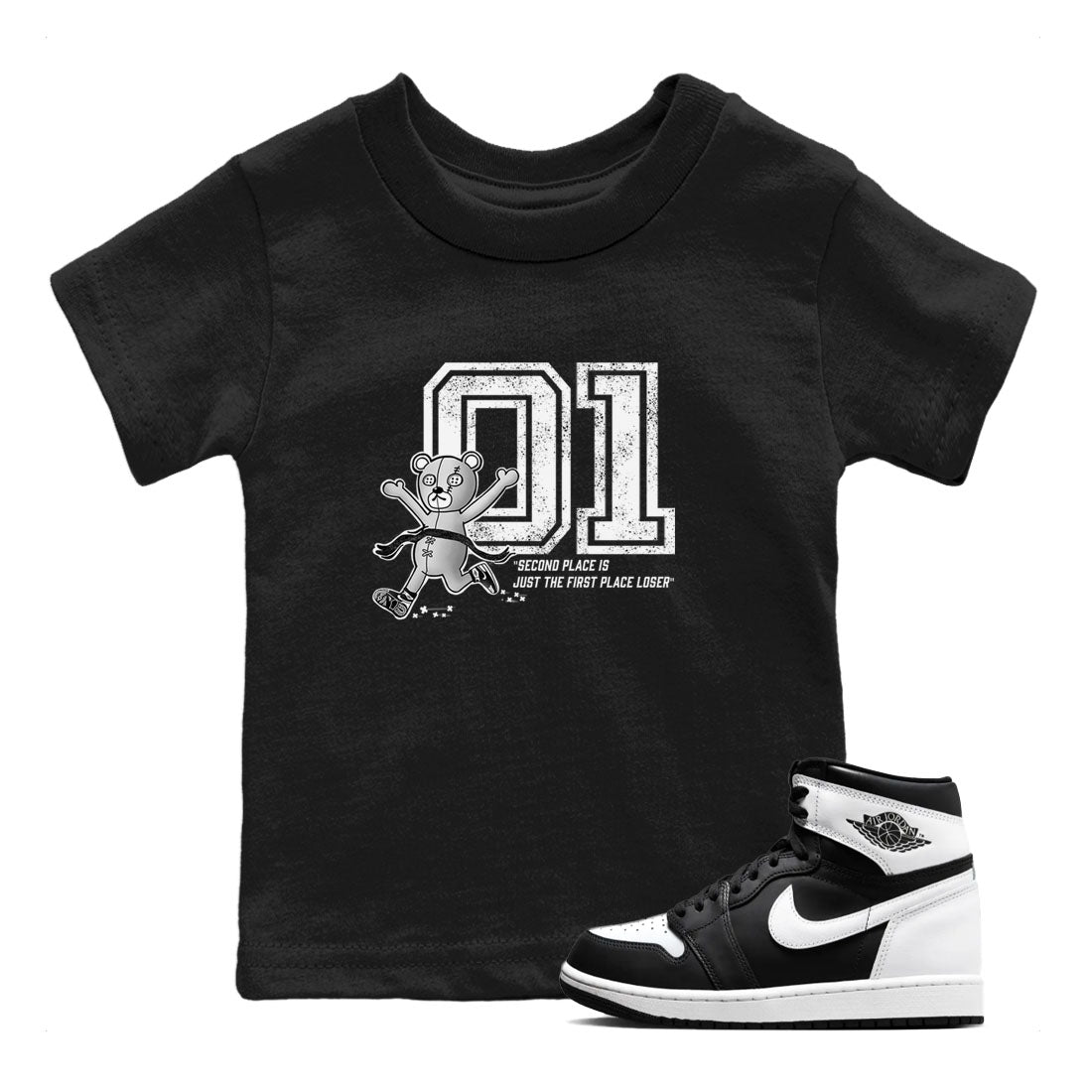 1s Black White shirt to match jordans First Place Winner sneaker tees Air Jordan 1 Retro Black White Drip Gear Zone baby toddler Black 1 cotton Shirt