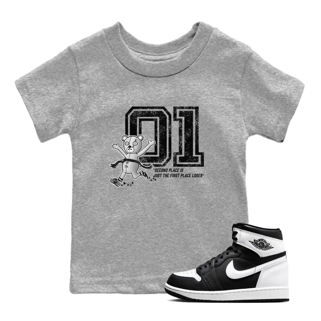 1s Black White shirt to match jordans First Place Winner sneaker tees Air Jordan 1 Retro Black White Drip Gear Zone baby toddler Heather Grey 1 cotton Shirt