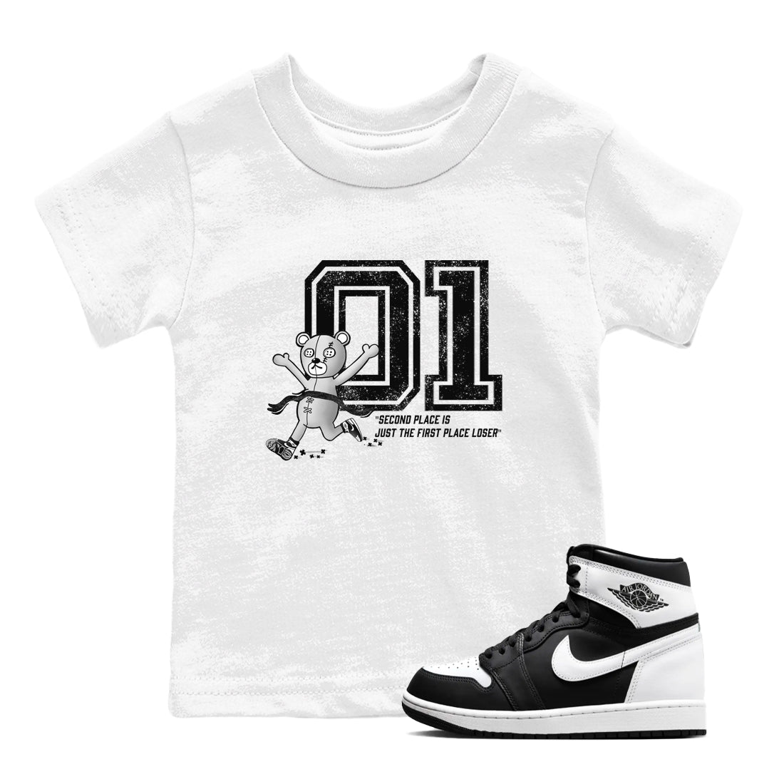 1s Black White shirt to match jordans First Place Winner sneaker tees Air Jordan 1 Retro Black White Drip Gear Zone baby toddler White 1 cotton Shirt