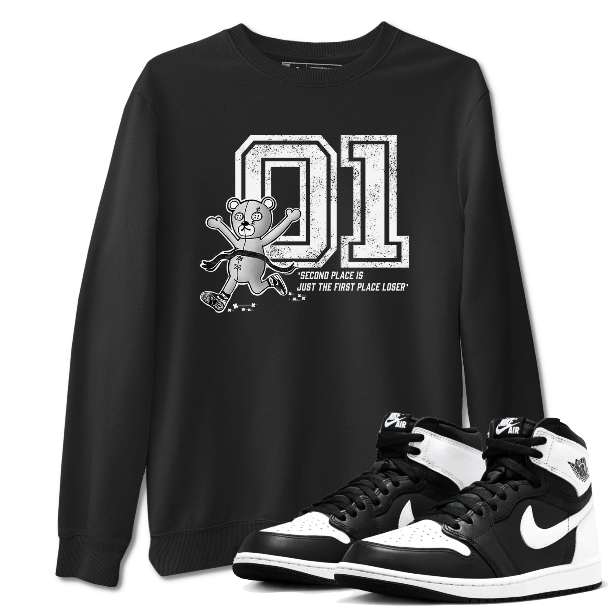 1s Black White shirt to match jordans First Place Winner sneaker tees Air Jordan 1 Black White Drip Gear Zone unisex cotton Black 1 crew neck shirt