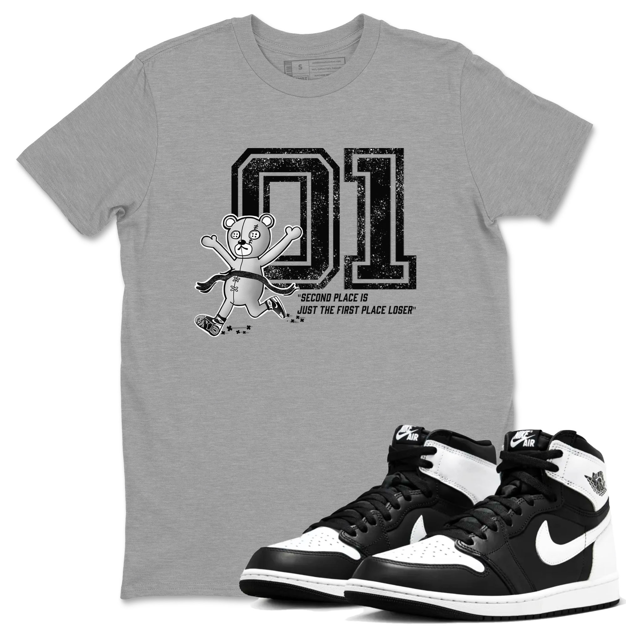 1s Black White shirt to match jordans First Place Winner sneaker tees Air Jordan 1 Black White Drip Gear Zone unisex cotton Heather Grey 1 crew neck shirt