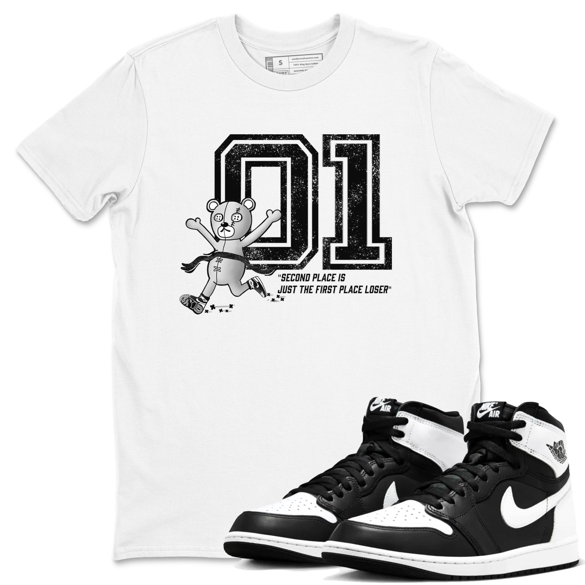 1s Black White shirt to match jordans First Place Winner sneaker tees Air Jordan 1 Black White Drip Gear Zone unisex cotton White 1 crew neck shirt