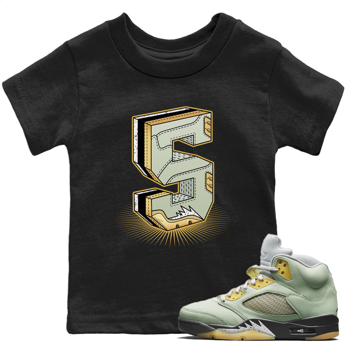 Jordan 5 Jade Horizon Sneaker Matching T-Shirt Five Statue Sneaker Tees Jordan 5 Jade Horizon Sneaker Release Tees Kids Shirts