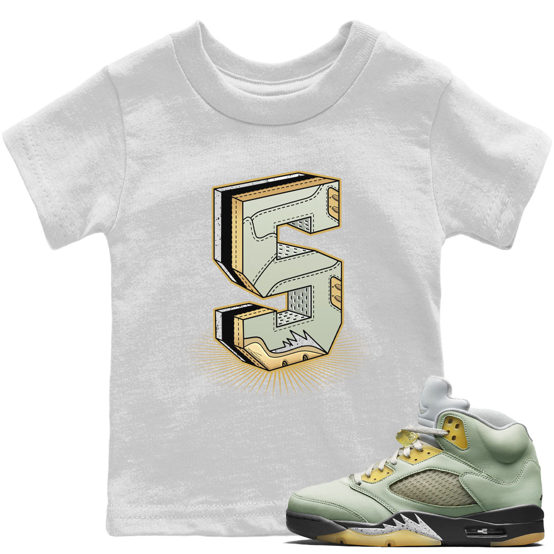 Jordan 5 Jade Horizon Sneaker Matching T-Shirt Five Statue Sneaker Tees Jordan 5 Jade Horizon Sneaker Release Tees Kids Shirts