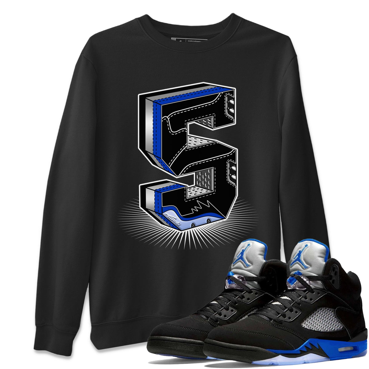 Jordan 5 Racer Blue Sneaker Matching T-Shirt Five Statue Sneaker Tees Jordan 5 Racer Blue Sneaker Release Tees Crew Neck Tees