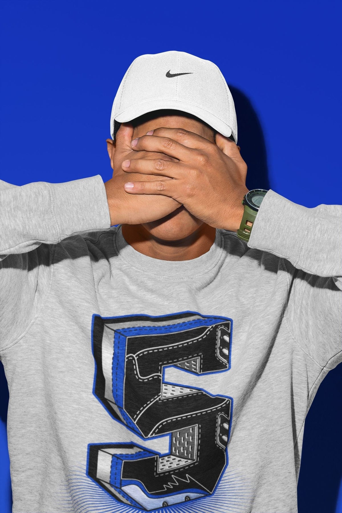 Jordan 5 Racer Blue Sneaker Matching T-Shirt Five Statue Sneaker Tees Jordan 5 Racer Blue Sneaker Release Tees Crew Neck Tees