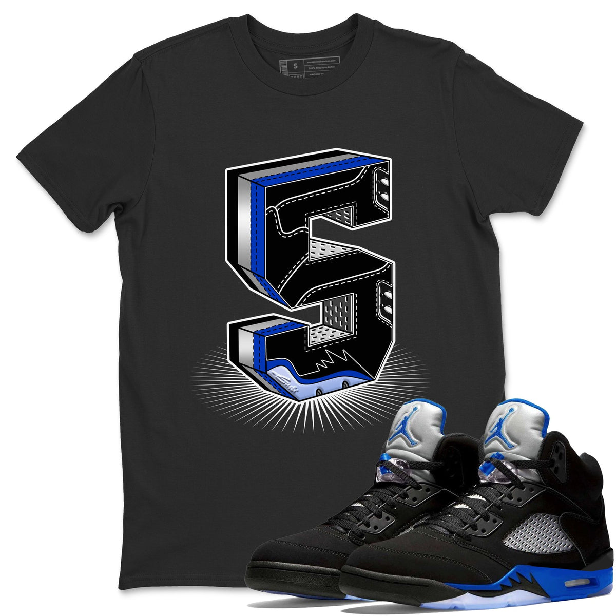 Jordan 5 Racer Blue Sneaker Matching T-Shirt Five Statue Sneaker Tees Jordan 5 Racer Blue Sneaker Release Tees Crew Neck Tees