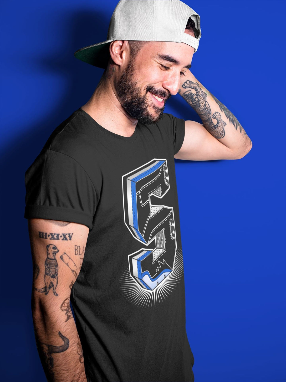 Jordan 5 Racer Blue Sneaker Matching T-Shirt Five Statue Sneaker Tees Jordan 5 Racer Blue Sneaker Release Tees Crew Neck Tees