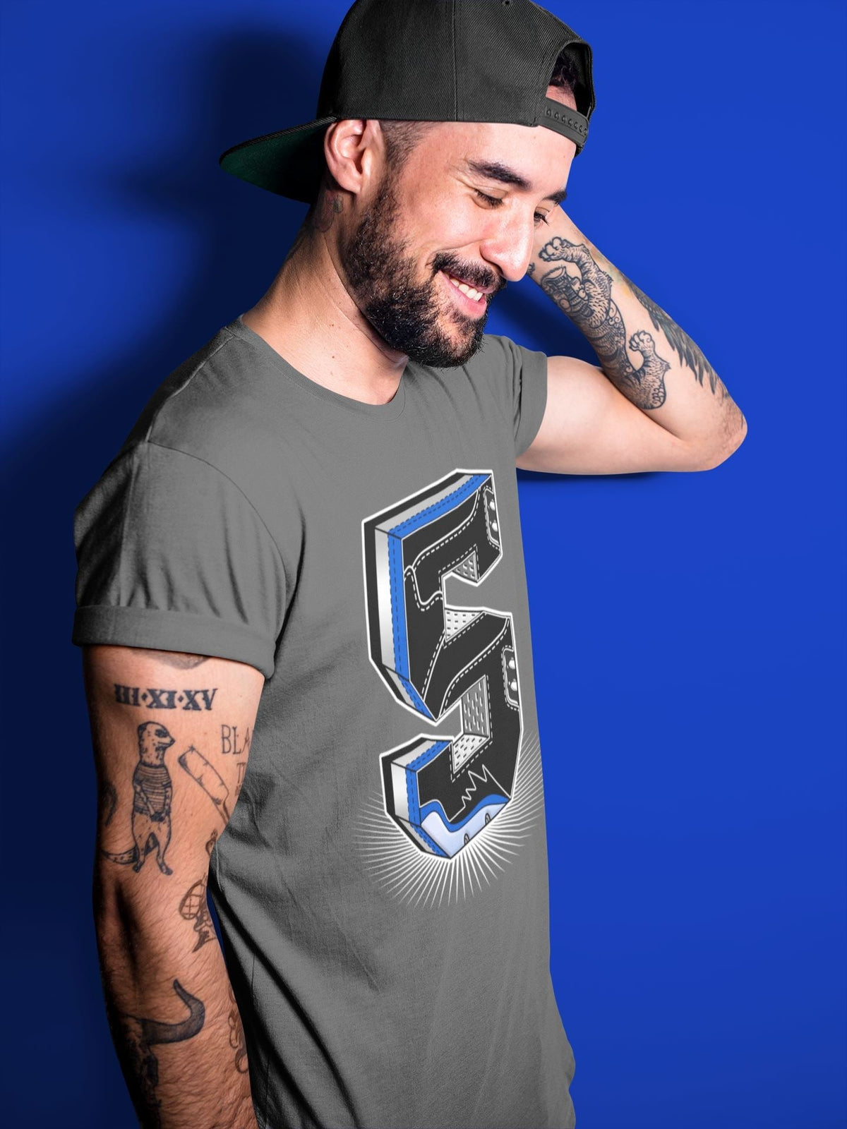 Jordan 5 Racer Blue Sneaker Matching T-Shirt Five Statue Sneaker Tees Jordan 5 Racer Blue Sneaker Release Tees Crew Neck Tees