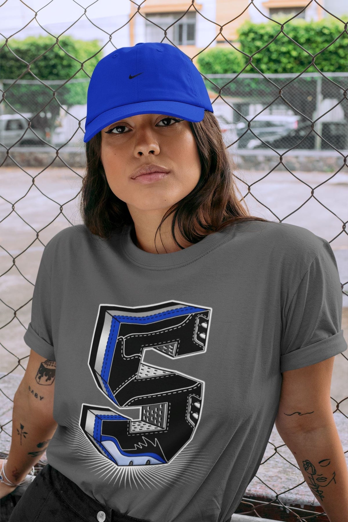 Jordan 5 Racer Blue Sneaker Matching T-Shirt Five Statue Sneaker Tees Jordan 5 Racer Blue Sneaker Release Tees Crew Neck Tees