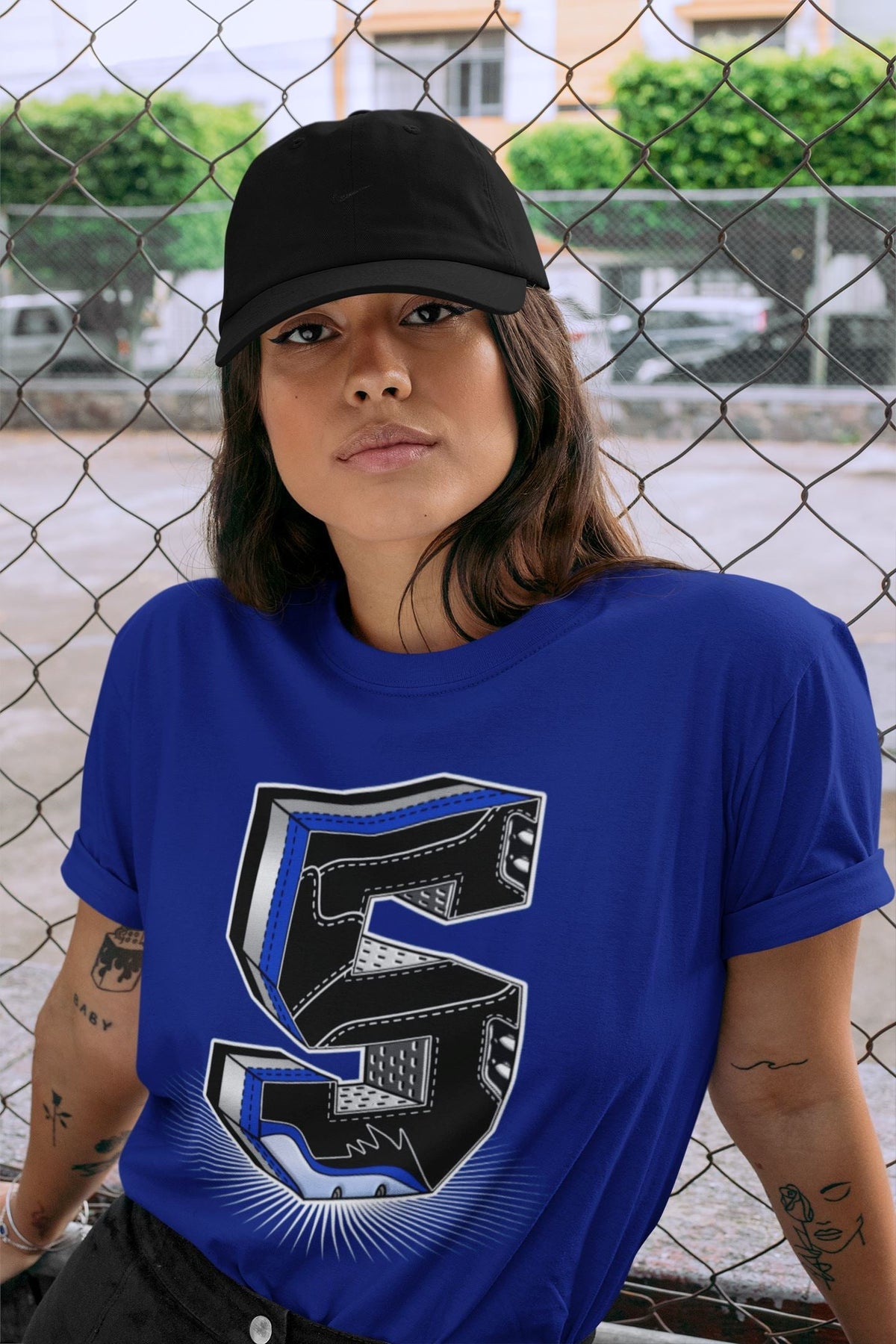 Jordan 5 Racer Blue Sneaker Matching T-Shirt Five Statue Sneaker Tees Jordan 5 Racer Blue Sneaker Release Tees Crew Neck Tees