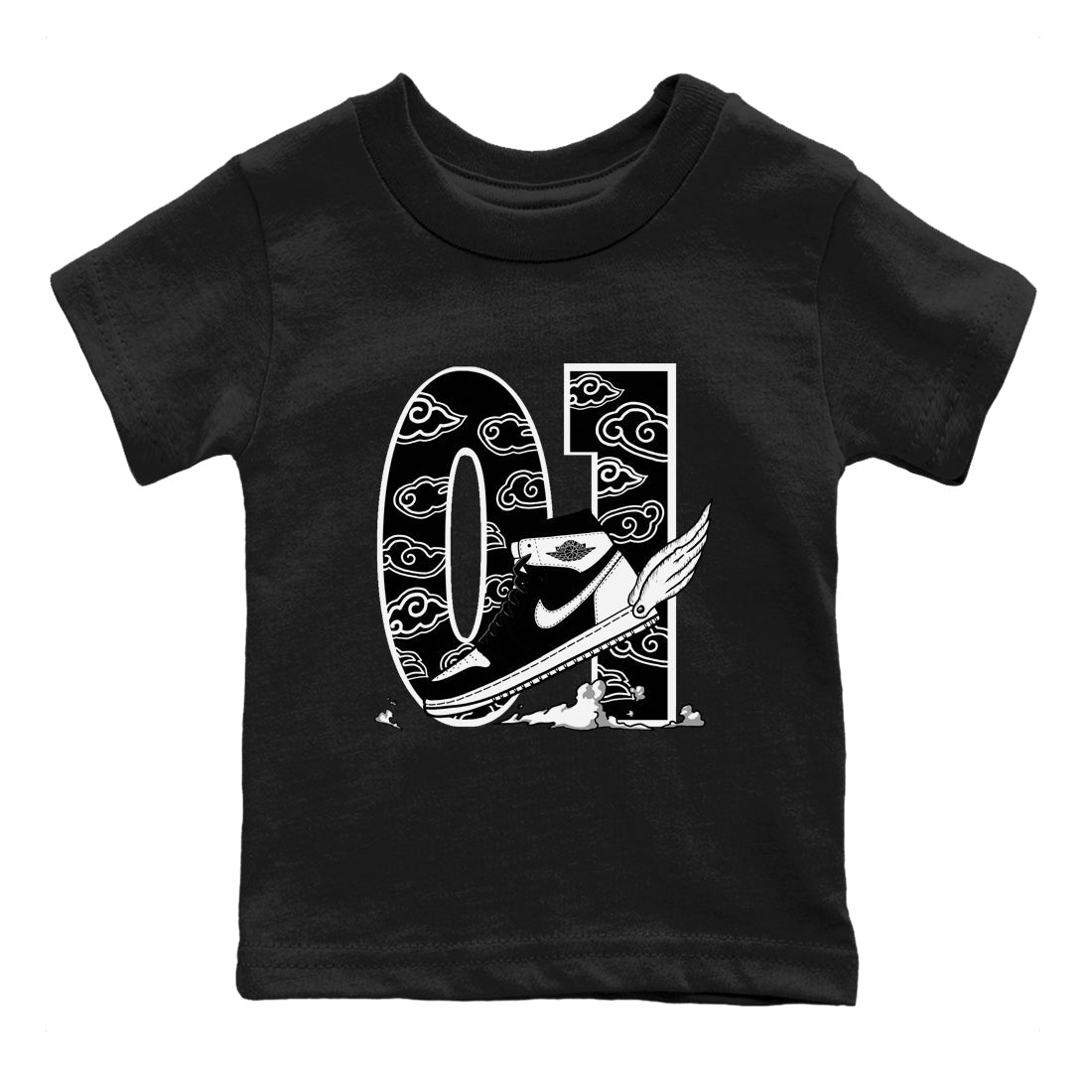 1s Black White shirt to match jordans Fly To The Clouds sneaker tees Air Jordan 1 Retro Black White Drip Gear Zone baby toddler Black 2 cotton Shirt