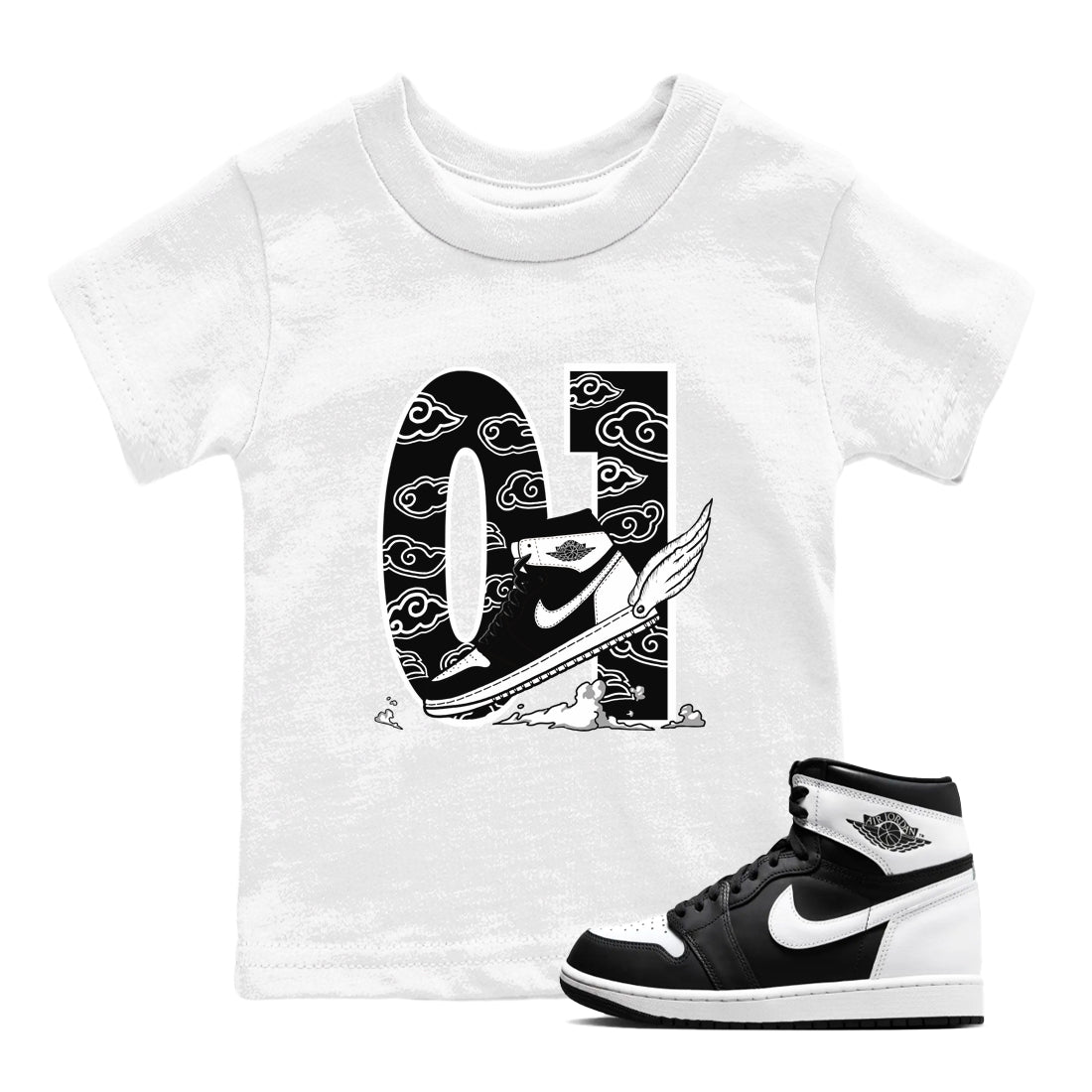 1s Black White shirt to match jordans Fly To The Clouds sneaker tees Air Jordan 1 Retro Black White Drip Gear Zone baby toddler White 1 cotton Shirt