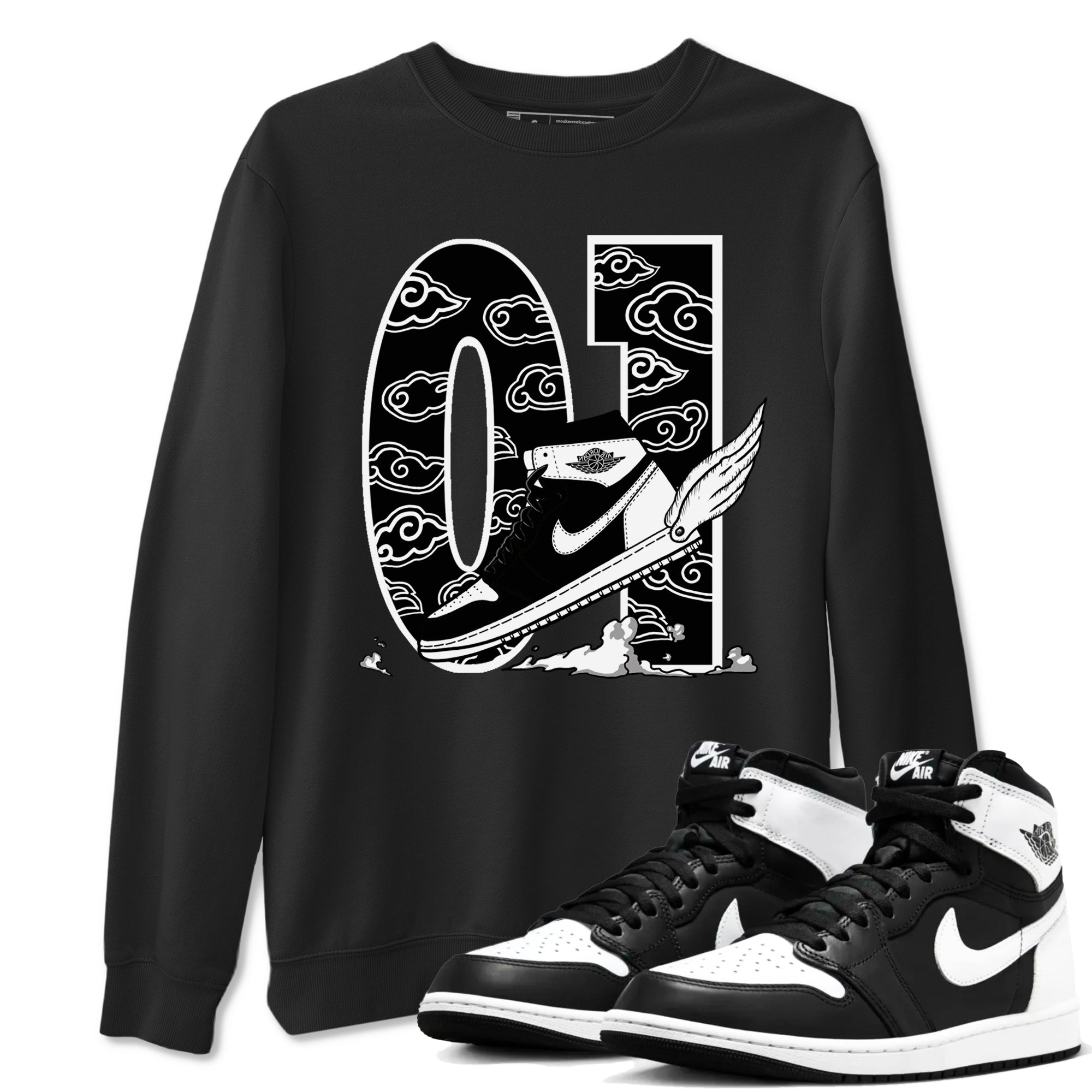 1s Black White shirt to match jordans Fly To The Clouds sneaker tees Air Jordan 1 Retro Black White Drip Gear Zone unisex cotton Black 1 crew neck shirt