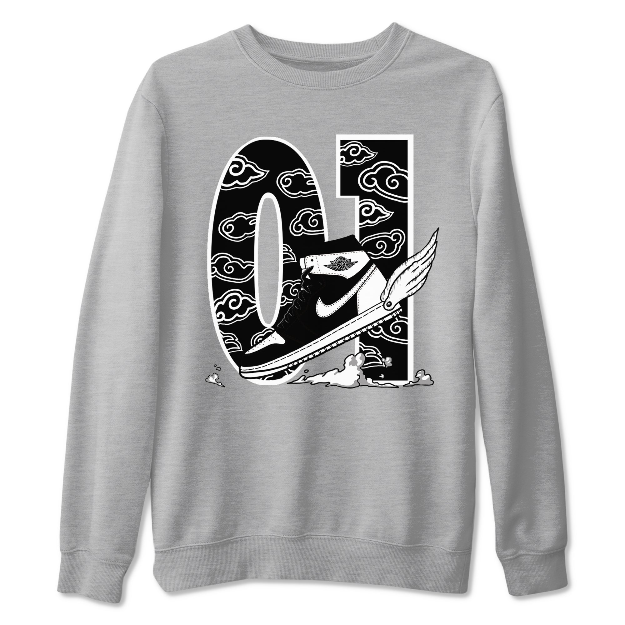 1s Black White shirt to match jordans Fly To The Clouds sneaker tees Air Jordan 1 Retro Black White Drip Gear Zone unisex cotton Heather Grey 2 crew neck shirt