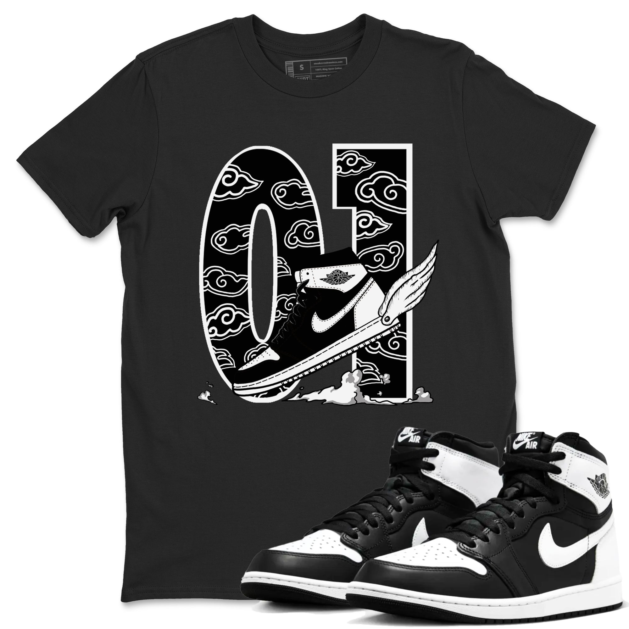 1s Black White shirt to match jordans Fly To The Clouds sneaker tees Air Jordan 1 Retro Black White Drip Gear Zone unisex cotton Black 1 crew neck shirt