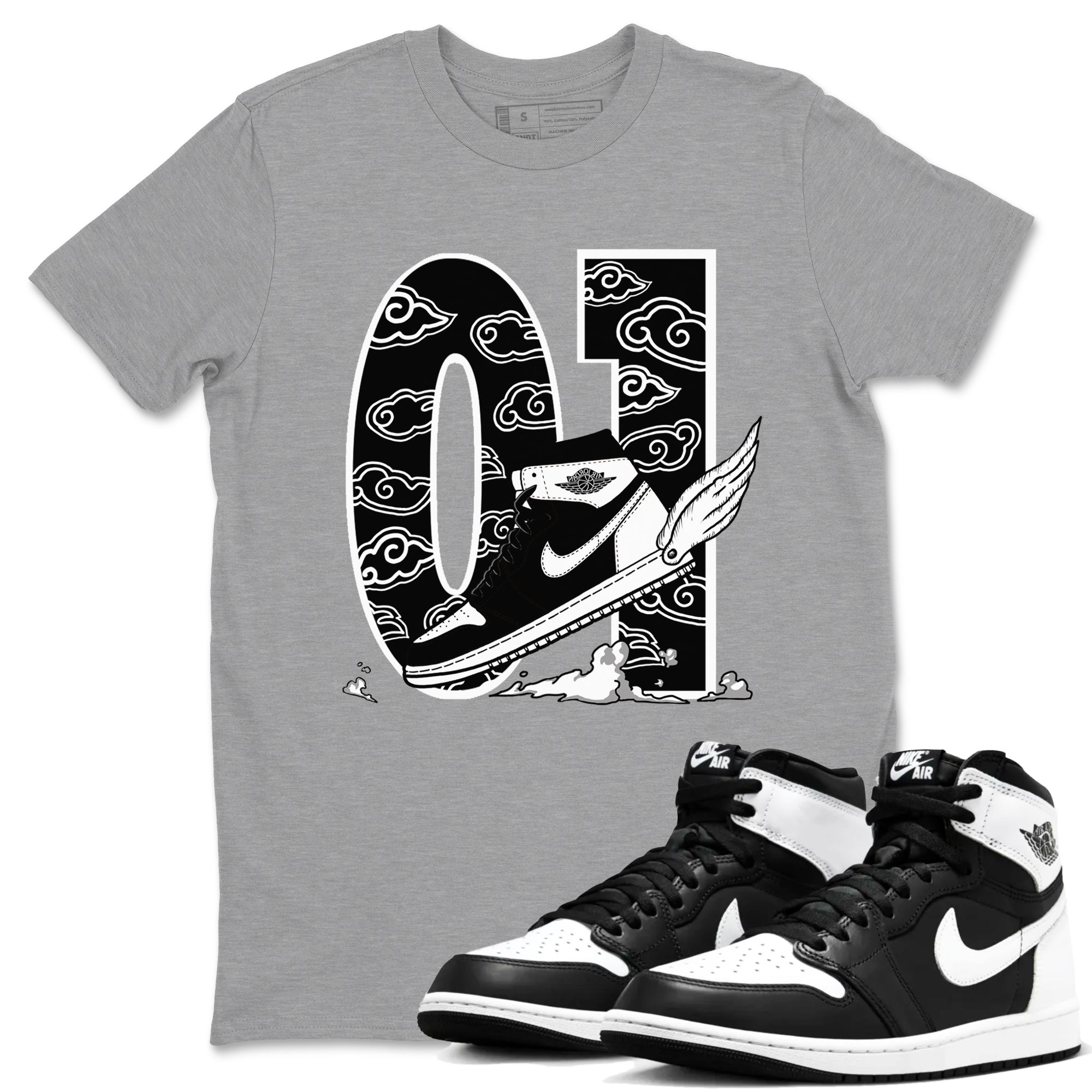 1s Black White shirt to match jordans Fly To The Clouds sneaker tees Air Jordan 1 Retro Black White Drip Gear Zone unisex cotton Heather Grey 1 crew neck shirt