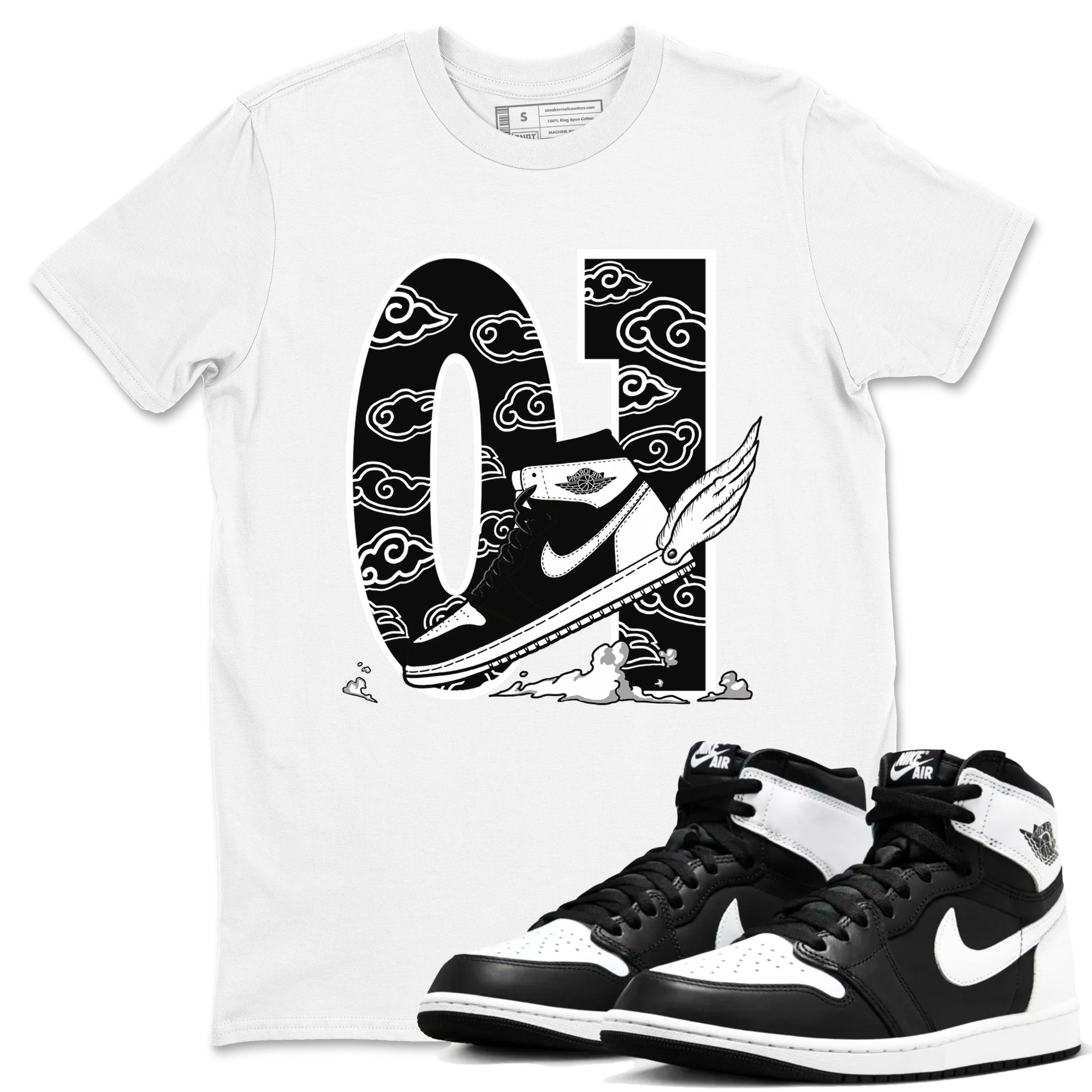 1s Black White shirt to match jordans Fly To The Clouds sneaker tees Air Jordan 1 Retro Black White Drip Gear Zone unisex cotton White 1 crew neck shirt