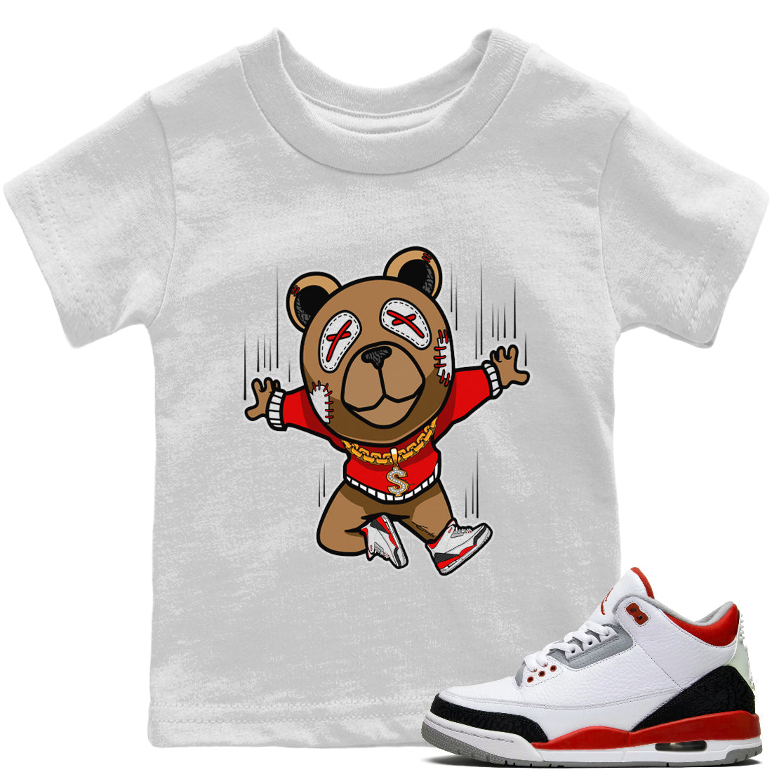 Jordan 3 Fire Red Sneaker Matching T-Shirt Flying Bear Sneaker Tees Jordan 3 Fire Red Sneaker Release Tees Kids Shirts