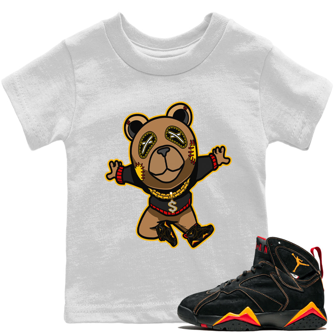 Jordan 7 Citrus Shirt To Match Jordans Flying Bear Sneaker Tees Jordan 7 Citrus Drip Gear Zone Sneaker Matching Clothing Kids Shirts