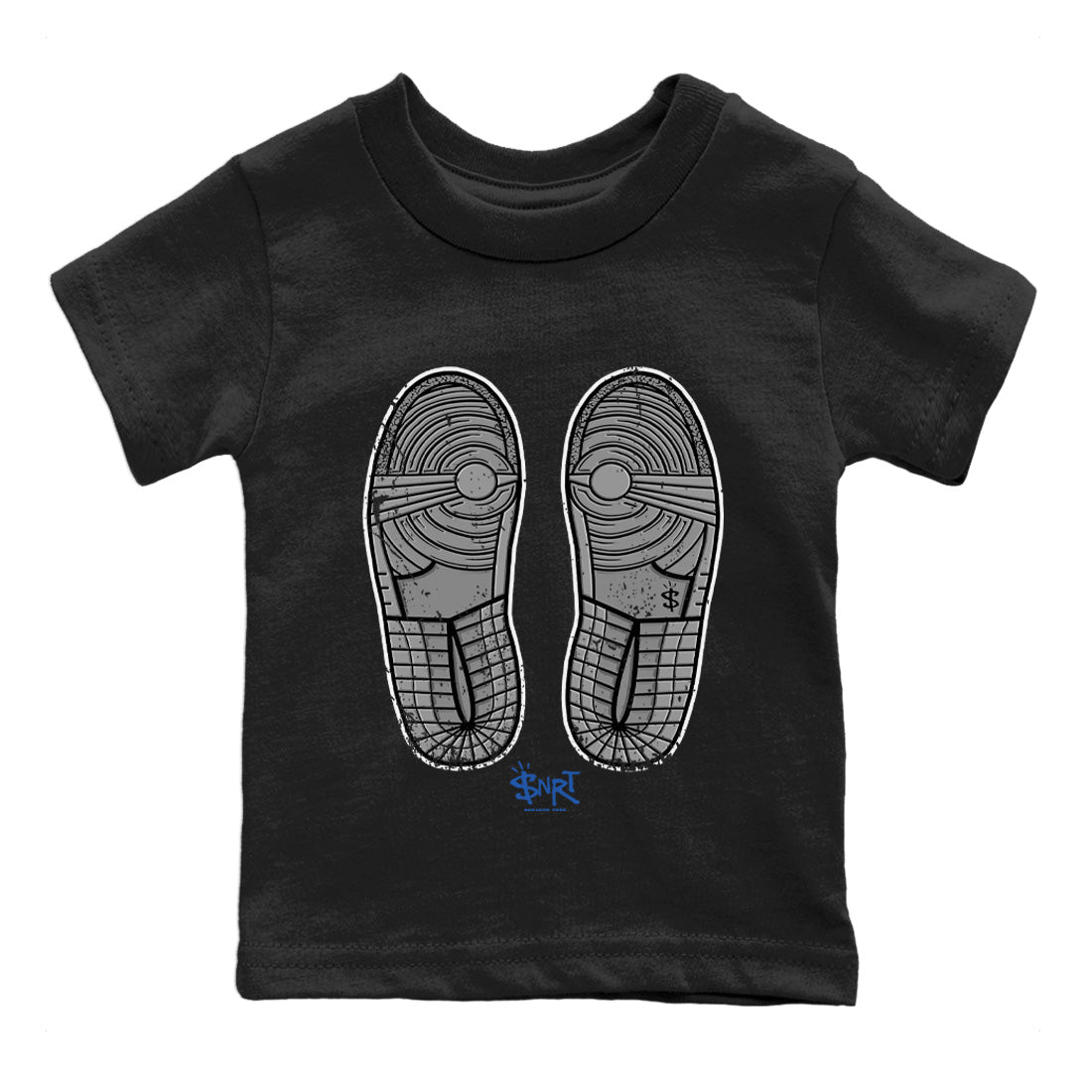 Jordan 1 True Blue Sneaker Matching T-Shirt Footprint Sneaker Tees Jordan 1 True Blue Sneaker Release Tees Kids Shirts
