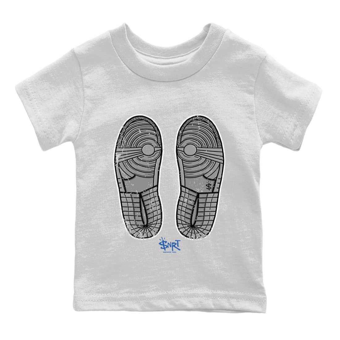 Jordan 1 True Blue Sneaker Matching T-Shirt Footprint Sneaker Tees Jordan 1 True Blue Sneaker Release Tees Kids Shirts
