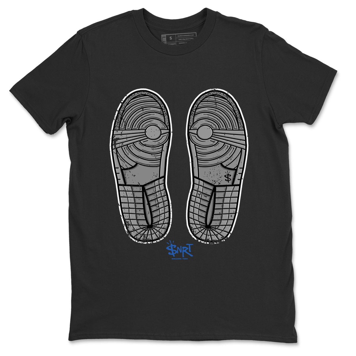 Jordan 1 True Blue Sneaker Matching T-Shirt Footprint Sneaker Tees Jordan 1 True Blue Sneaker Release Tees Crew Neck Tees