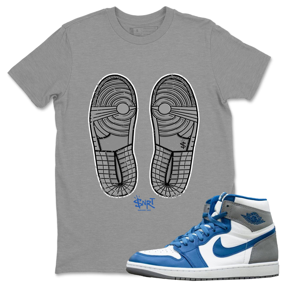 Jordan 1 True Blue Sneaker Matching T-Shirt Footprint Sneaker Tees Jordan 1 True Blue Sneaker Release Tees Crew Neck Tees
