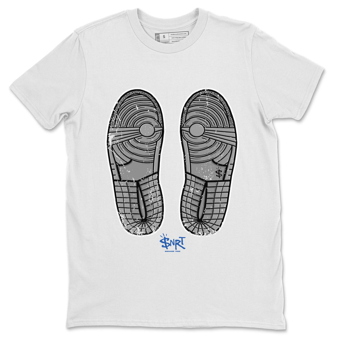 Jordan 1 True Blue Sneaker Matching T-Shirt Footprint Sneaker Tees Jordan 1 True Blue Sneaker Release Tees Crew Neck Tees