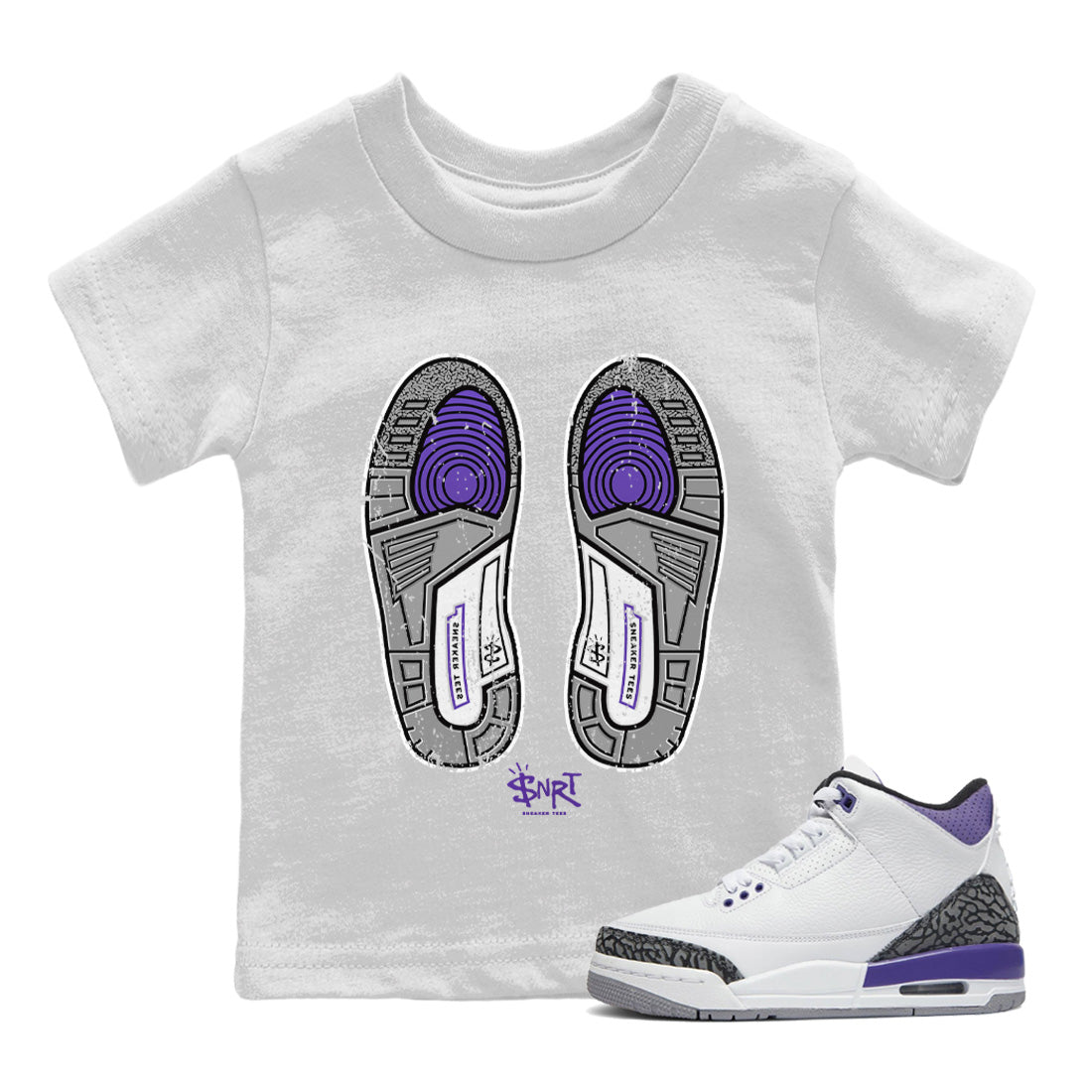 Jordan 3 Dark Iris Sneaker Matching T-Shirt Footprint Sneaker Tees Jordan 3 Dark Iris Sneaker Release Tees Kids Shirts