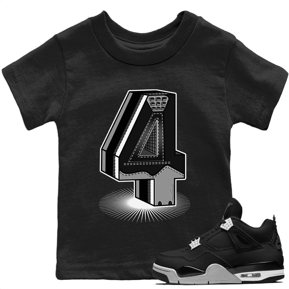 Jordan 4 Black Canvas Sneaker Matching T-Shirt Four Statue Sneaker Tees Jordan 4 Black Canvas Sneaker Release Tees Kids Shirts