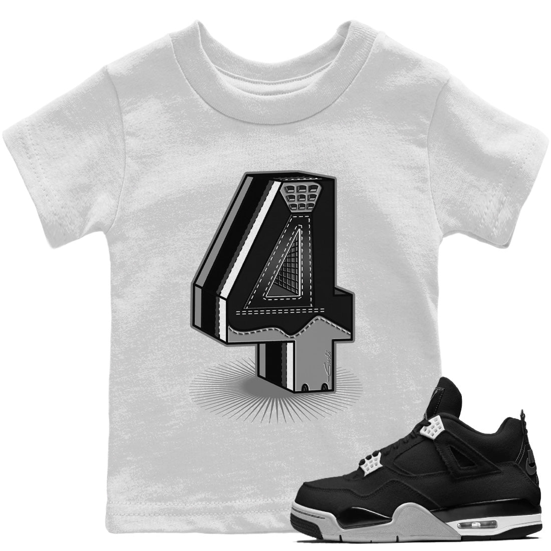 Jordan 4 Black Canvas Sneaker Matching T-Shirt Four Statue Sneaker Tees Jordan 4 Black Canvas Sneaker Release Tees Kids Shirts