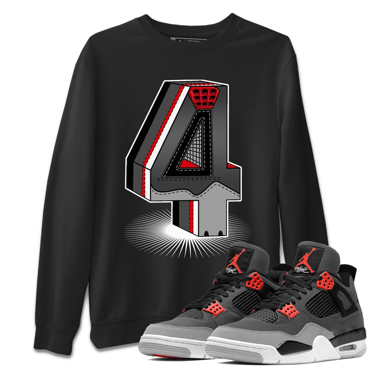 Jordan 4 Infrared Sneaker Matching T-Shirt Four Statue Sneaker Tees Jordan 4 Infrared Sneaker Release Tees Crew Neck Tees