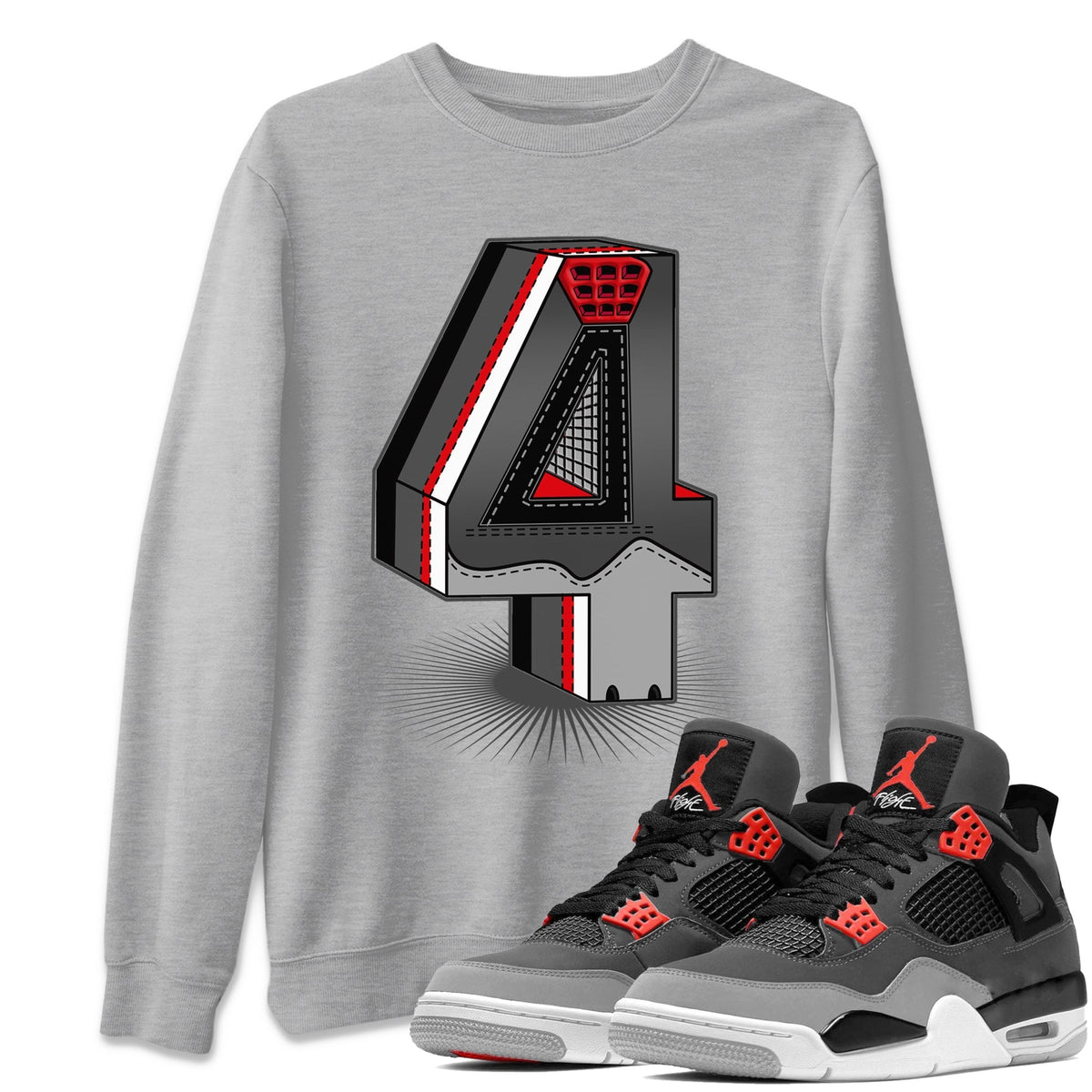 Jordan 4 Infrared Sneaker Matching T-Shirt Four Statue Sneaker Tees Jordan 4 Infrared Sneaker Release Tees Crew Neck Tees