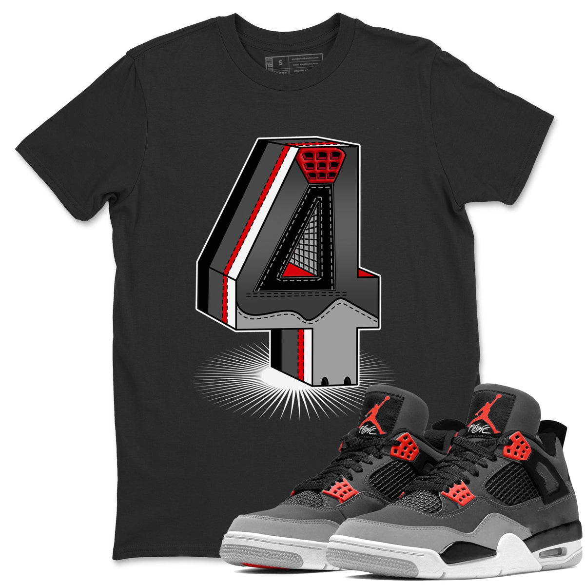 Jordan 4 Infrared Sneaker Matching T-Shirt Four Statue Sneaker Tees Jordan 4 Infrared Sneaker Release Tees Crew Neck Tees