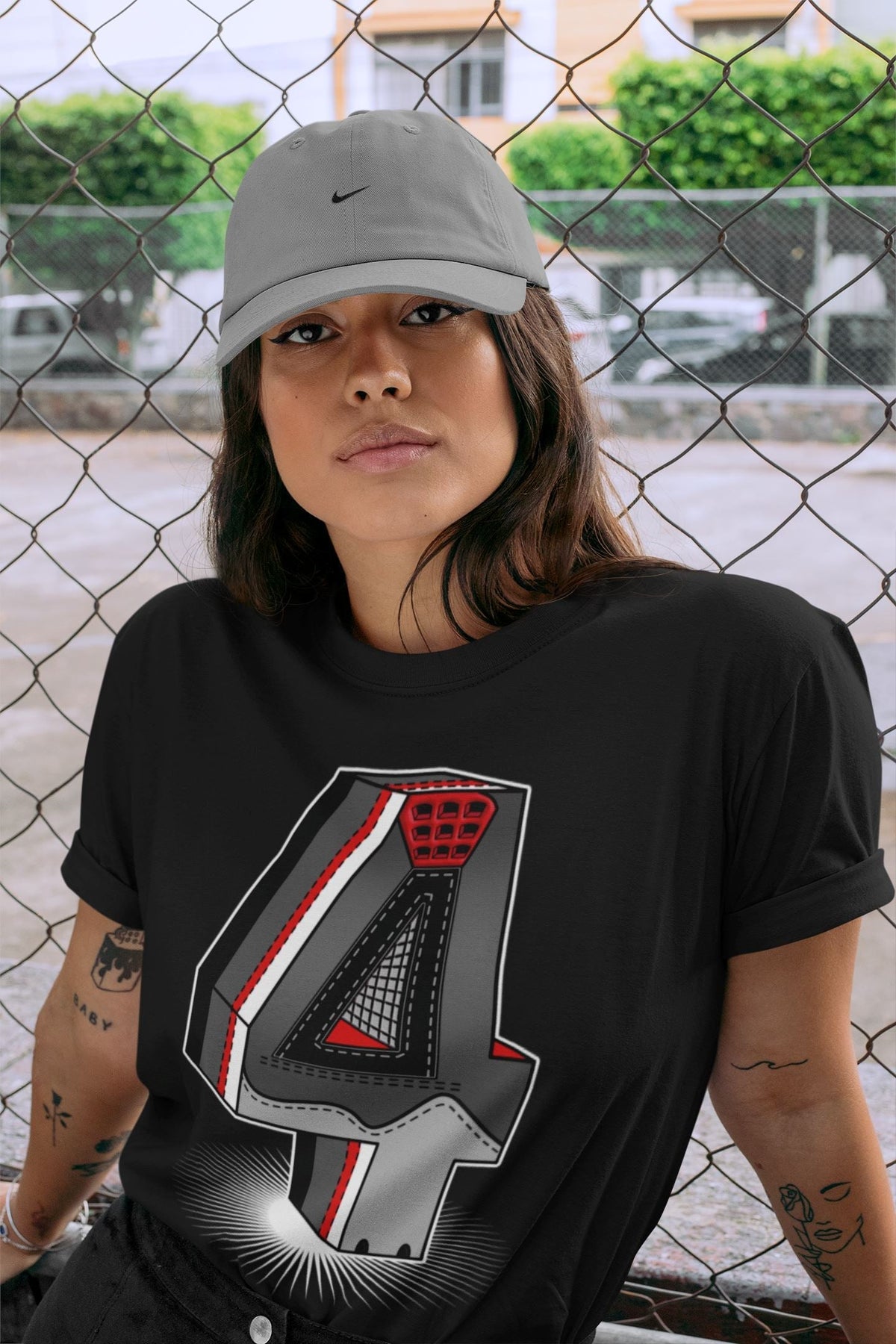 Jordan 4 Infrared Sneaker Matching T-Shirt Four Statue Sneaker Tees Jordan 4 Infrared Sneaker Release Tees Crew Neck Tees