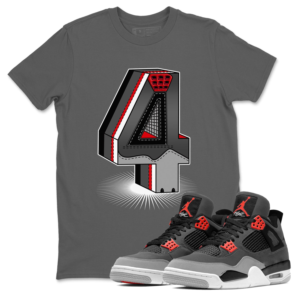 Jordan 4 Infrared Sneaker Matching T-Shirt Four Statue Sneaker Tees Jordan 4 Infrared Sneaker Release Tees Crew Neck Tees