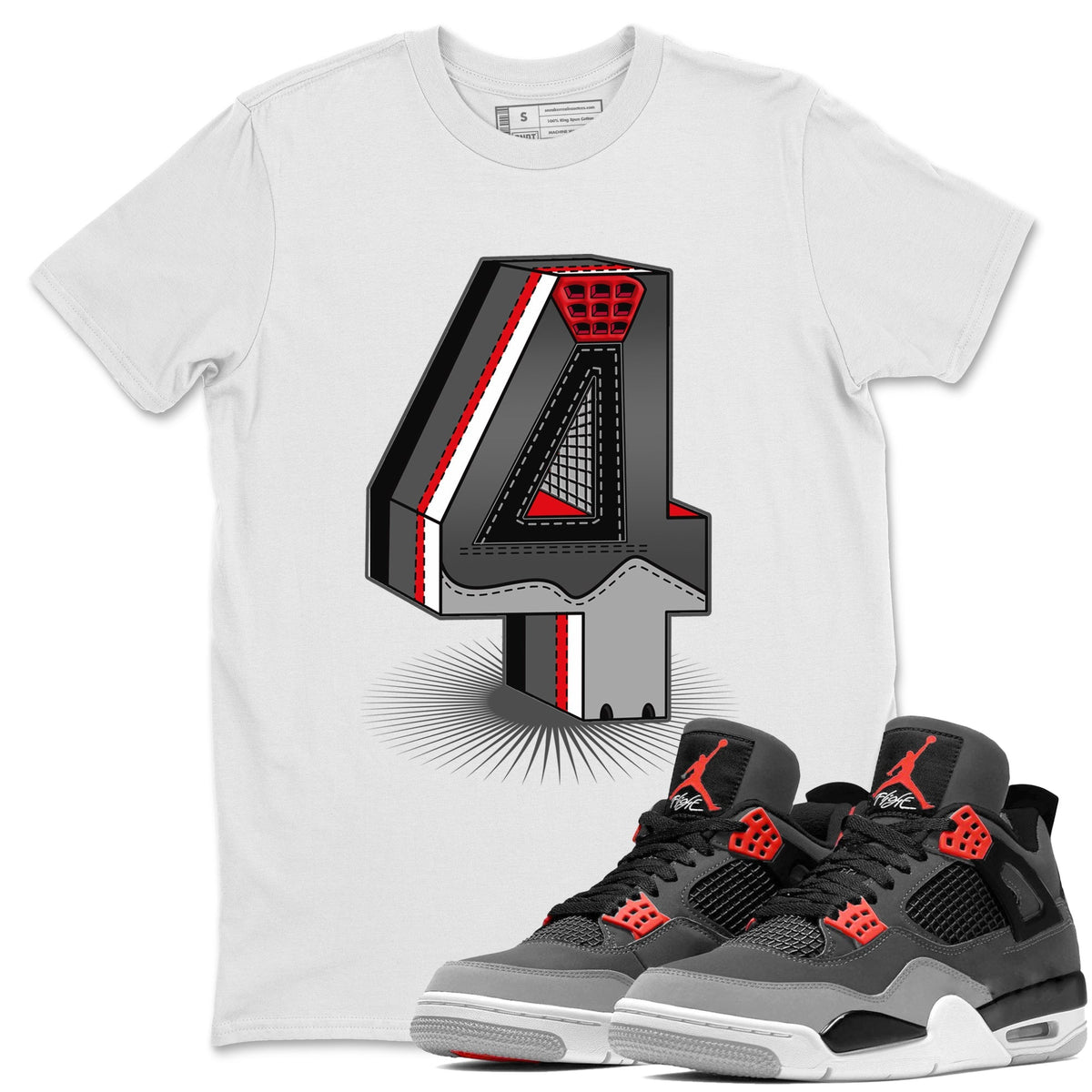 Jordan 4 Infrared Sneaker Matching T-Shirt Four Statue Sneaker Tees Jordan 4 Infrared Sneaker Release Tees Crew Neck Tees