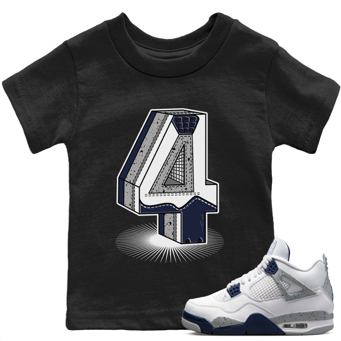 Jordan 4 Midnight Navy Sneaker Matching T-Shirt Four Statue Sneaker Tees Jordan 4 Midnight Navy Sneaker Release Tees Kids Shirts