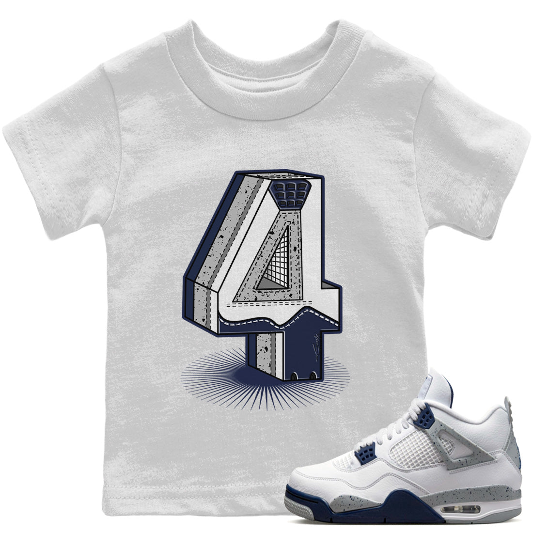 Jordan 4 Midnight Navy Sneaker Matching T-Shirt Four Statue Sneaker Tees Jordan 4 Midnight Navy Sneaker Release Tees Kids Shirts