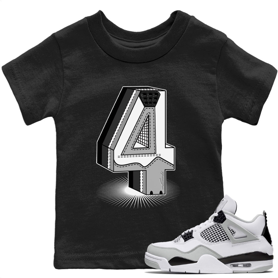 Jordan 4 Military Black Sneaker Matching T-Shirt Four Statue Sneaker Tees Jordan 4 Military Black Sneaker Release Tees Kids Shirts