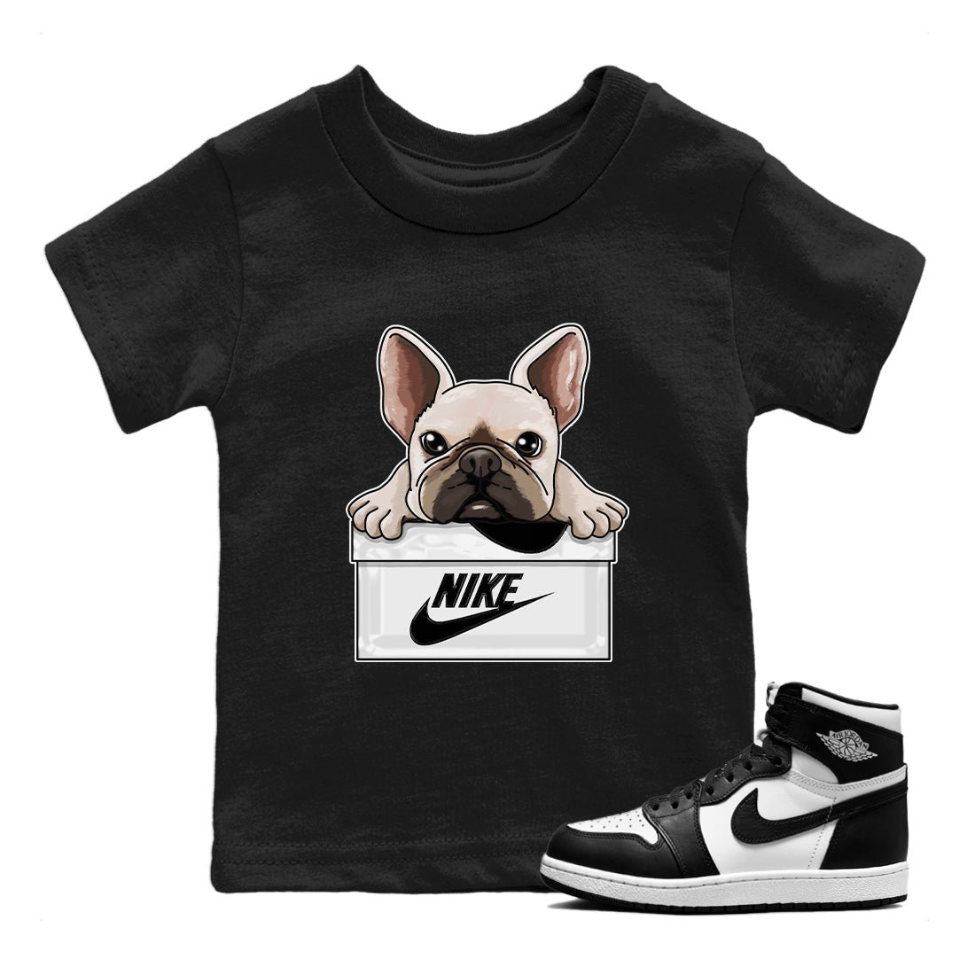 Air Jordan 1 Black White Shirt To Match Jordans French Bulldog Sneaker Tees Air Jordan 1 Black White Drip Gear Zone Sneaker Matching Clothing Kids Shirts