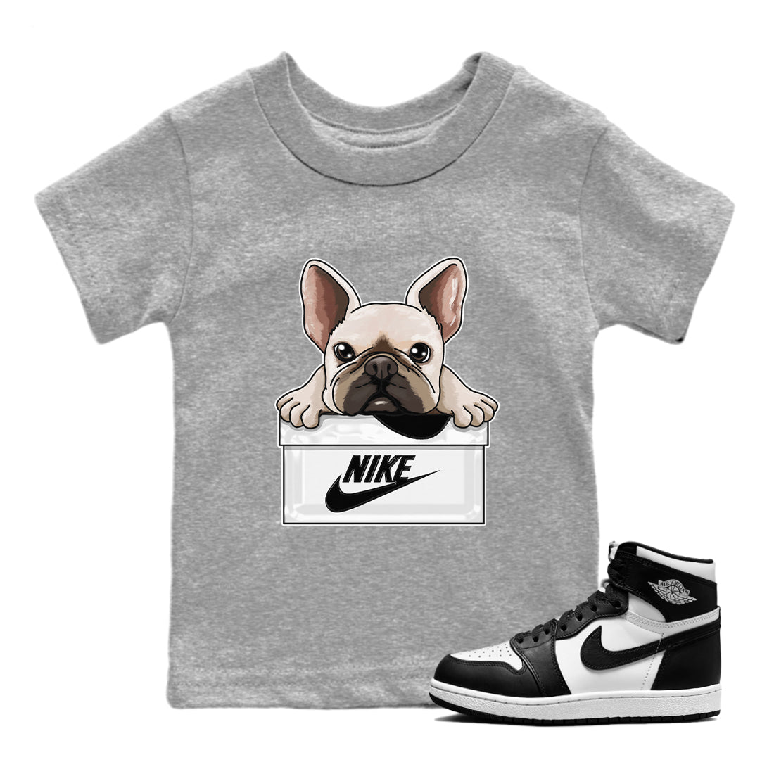 Air Jordan 1 Black White Shirt To Match Jordans French Bulldog Sneaker Tees Air Jordan 1 Black White Drip Gear Zone Sneaker Matching Clothing Kids Shirts