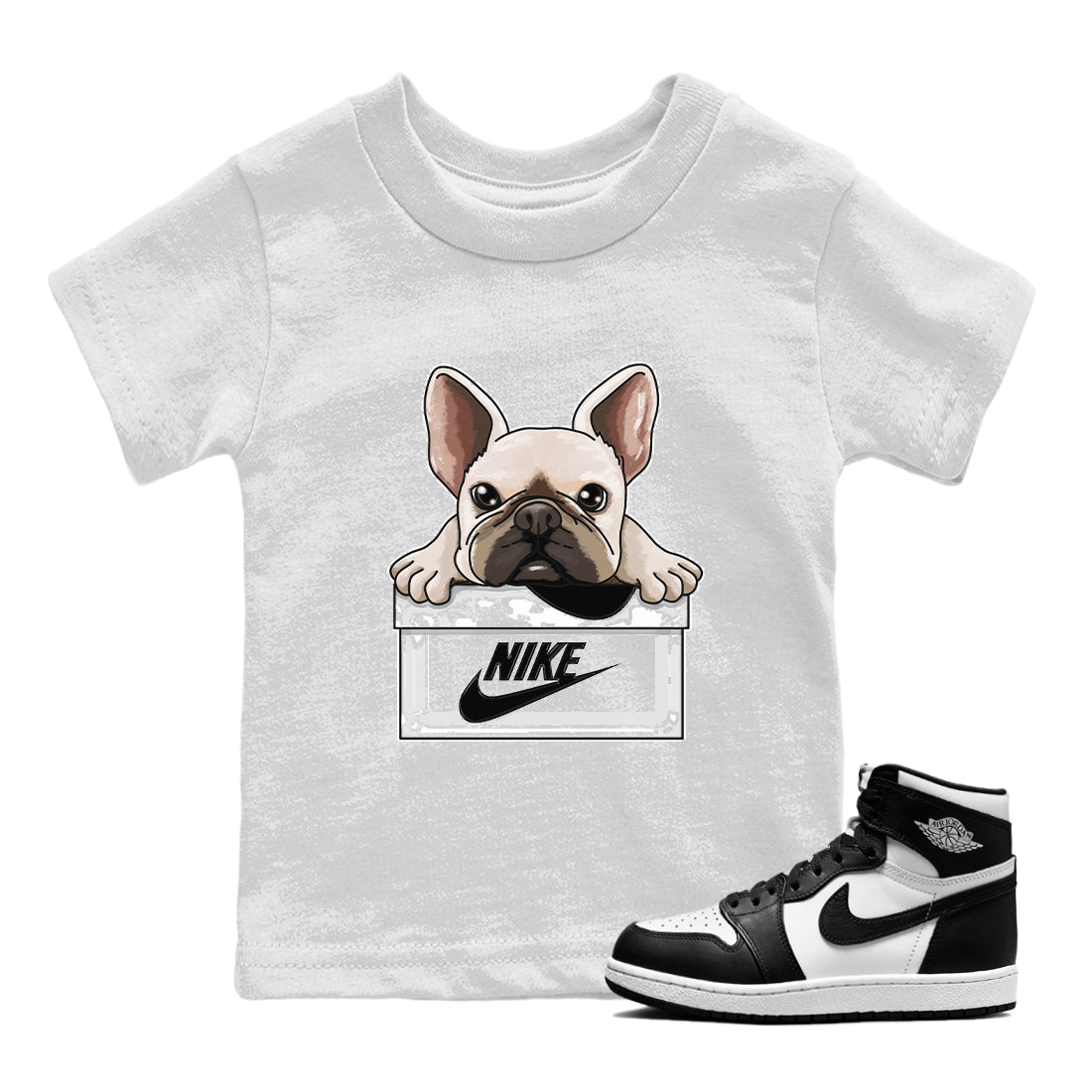Air Jordan 1 Black White Shirt To Match Jordans French Bulldog Sneaker Tees Air Jordan 1 Black White Drip Gear Zone Sneaker Matching Clothing Kids Shirts