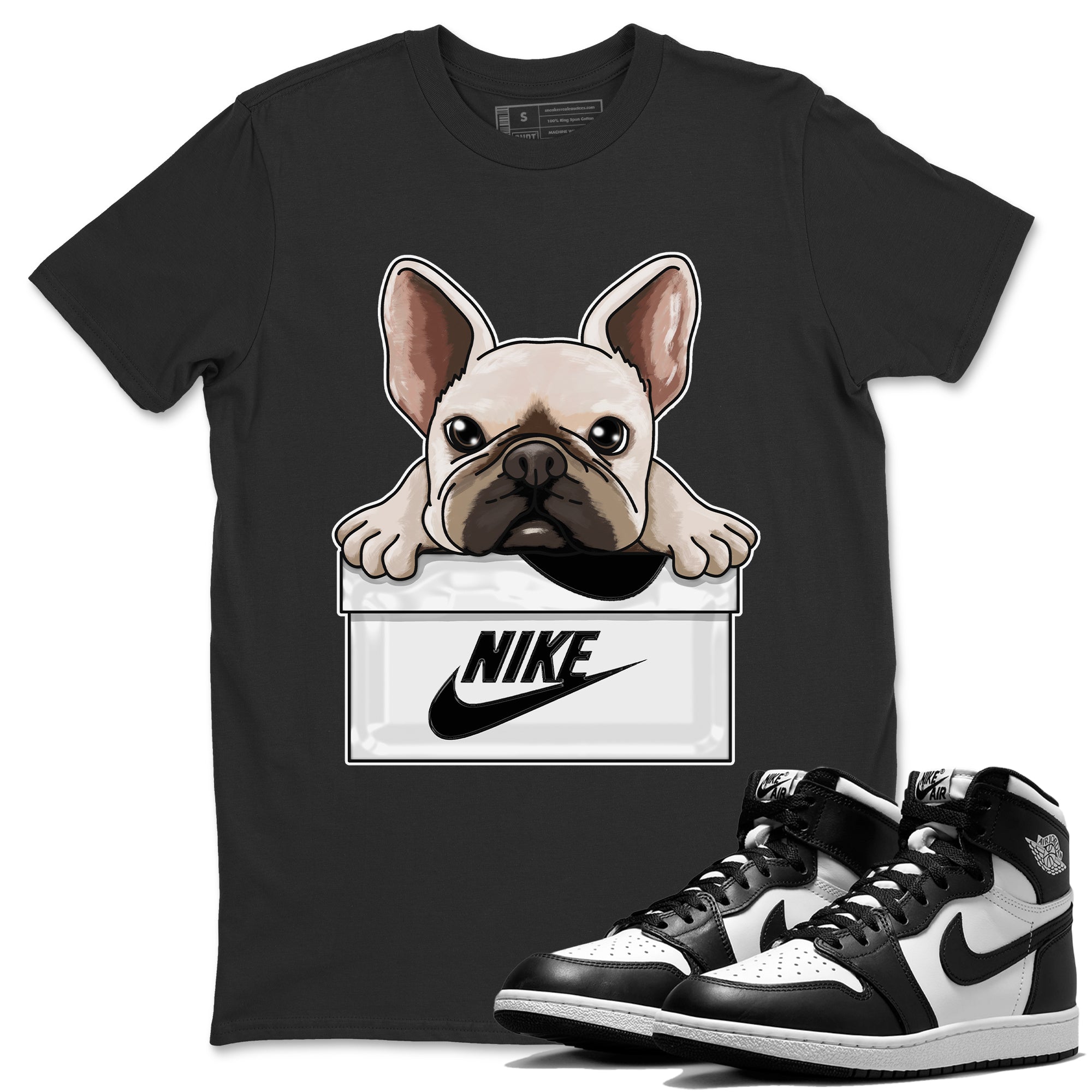 Air Jordan 1 Black White Shirt To Match Jordans French Bulldog Sneaker Tees Air Jordan 1 Black White Drip Gear Zone Sneaker Matching Clothing Unisex Shirts