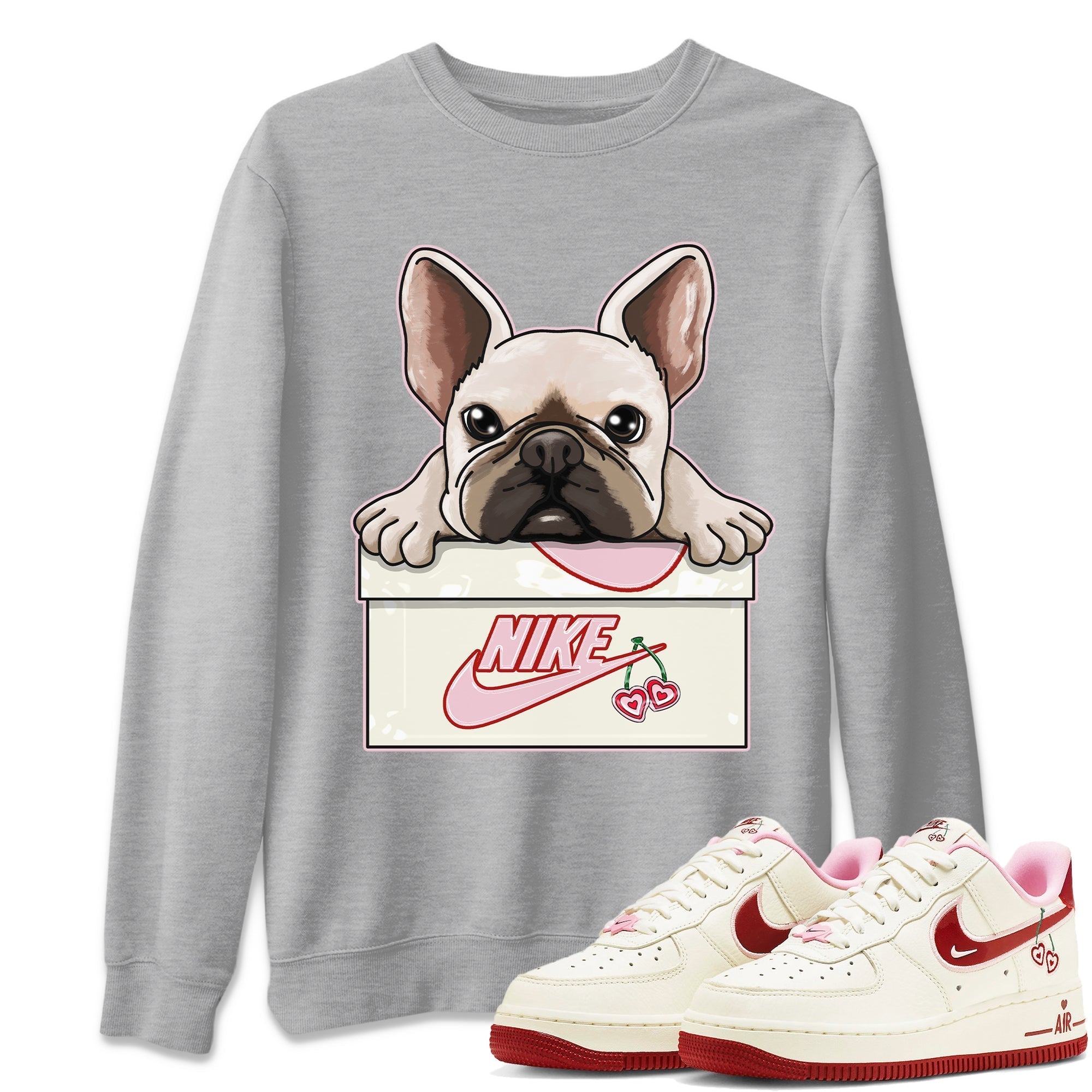 Air Force 1 Valentines Day Sneaker Match Tees French Bulldog Sneaker Tees Air Force 1 Valentines Day Jordan to match sneaker T-Shirt Crew Neck Shirts