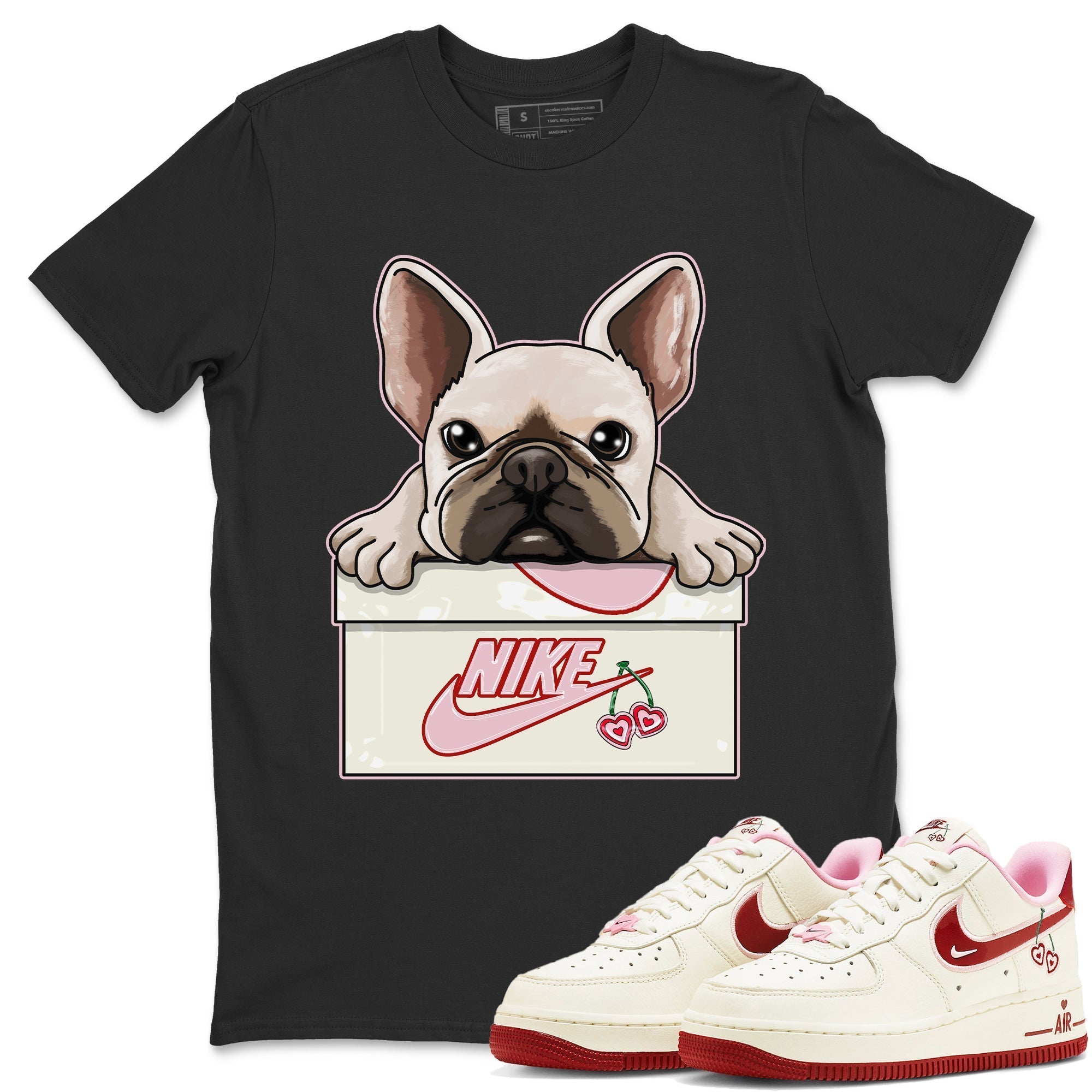 Air Force 1 Valentines Day Sneaker Match Tees French Bulldog Sneaker Tees Air Force 1 Valentines Day Jordan to match sneaker T-Shirt Crew Neck Shirts